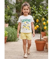 Civil Girls Limon Baskılı 2-5 Yaş Takım - Kırık Beyaz-Sarı