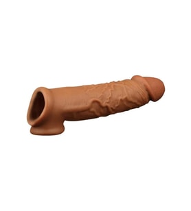 Gerçekçi Penis Dokusunda 3,5 Cm Uzatmalı Testis Destekli Yumuşak Realistik Penis Kılıfı+100ml Jel