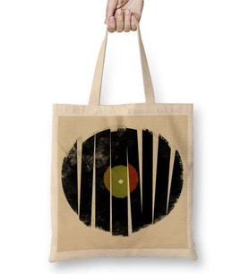 Retro Müzik Plak Bez Çanta Uzun Saplı