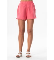 Beli Lastikli Duru Fırfır Detaylı Müslin Yazlık Kısa Şort Pembe Pmb