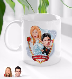 BK Gift Kişiye Özel İsimli Evleniyoruz Karikatürlü Beyaz Kupa Bardak-2