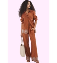 Kadın Yüksek Bel Straight Düz Pantolon Keten Görünümlü Dokuma Yazlık Günlük Modern Tasarım (Kiremit)