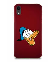 Apple iPhone XR Soft Premier Kapak Donald Duck-E Tasarımlı Silikon Kılıf - Mürdüm (Şeffaf)