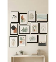 12 Parça Modern Minimal Soyut Dekoratif Çerçeve Görünümlü Tablo Seti