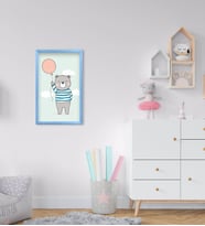 BK Home Tatlı Ayıcık Tasarımlı Dekoratif Mavi Ahşap Çerçeveli Çocuk Odası Tablo-4