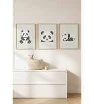 Sevimli Panda 3’lü Ahşap Çerçeveli Tablo Seti - Çocuk Odası Minimal Duvar Dekoru
