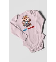 Mini Patron Baskılı Bebek Zıbını – Çıtçıtlı Body  %100 Pamuk Uzun Kol (Bebek Pembesi)