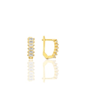 Gümüş altın yaldızlı zirkon taşlı  Baget taşlı j küpe  SGTL10779GOLD