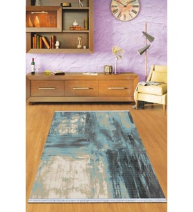 Mavi Spor Desen Dokuma Pamuk Taban Kaymaz Kilim KLM125
