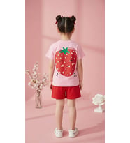 Cg Kids Love Çilek Temalı Kız Çocuk Tshirt & Şort Alt Üst Takım Sırt Baskı Detaylı Süper Kalite (Pembe)