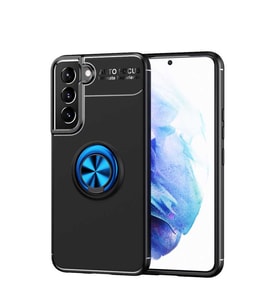 Samsung Galaxy S22 Plus Kılıf Yüzüklü Magnetli Ravel Case Kapak (Siyah-Mavi)