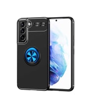 Samsung Galaxy S22 Plus Kılıf Yüzüklü Magnetli Ravel Case Kapak (Siyah-Mavi)