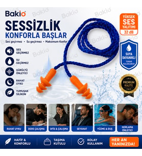 İpli Kulak Tıkacı Ses Gürültü Uyku Horlama Önleyici ve Duş,Banyo, Deniz, Havuz Yüzme Kullanımına Uygun Su Geçirmez