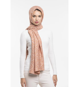 JAKAR Desen Jakarlı Modal Seri Şal Eşarp Askısı ile Birlikte 75x200 cm Turuncu K