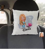 BK Gift Kişiye Özel İsimli Ev Hanımı Karikatürlü Kare Araç Koltuk Yastığı-1