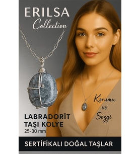 Sertifikalı Gümüş Tel Sargılı Doğal Labradorit Taşı Kolye – 25-30 mm Sezgi ve Koruma Taşı (Çok Renkli)