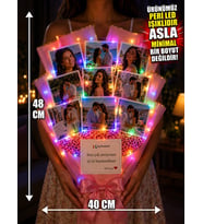 Kişiye Özel Led Işıklı Fotoğraf Buketi Premium Hediye 9 Fotoğraflı Anı Buketi