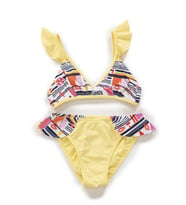 Endeep Kız Çocuk Desenli Volanlı Açık Sarı Bikini Takımı