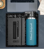 Kişiye Özel Çelik 500 ML Termos & Kişiye Özel Defter & Kişiye Özel Deri Kılıflı Touch Pen Kalem Hediye Seti