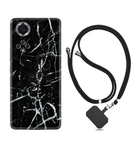 Huawei Nova Y70 Y90 Nova 9 SE  Kılıf Boyun Askılı Silikon Black Marble 3 1382