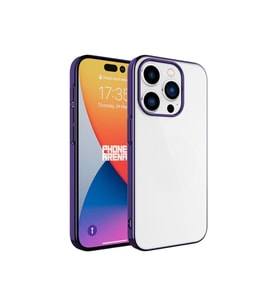 Apple iPhone 15 Pro Max Uyumlu Kılıf Sert PC Renkli Çerçeveli Zore Riksos Kapak (Koyu Mor)