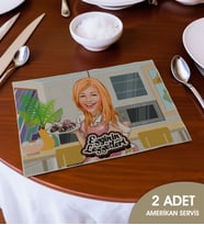 BK Gift Kişiye Özel Karikatürlü 2’li Keten Amerikan Servis Seti-2, Ev Hediyesi,Baskılı Servis Bezi, Mutfak Dekoru