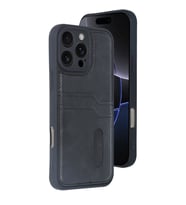 Apple İphone 16 Pro Kılıf Sara Kartvizitli Deri Kılıf - Siyah