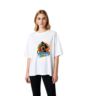 Kadın Oversize Bisiklet Baskılı Kısa Kollu Tişört BMX Ekstrem Spor Tasarımı Rahat Kesim Günlük Şık