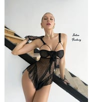 Intive Fantasy Siyah Puantiyeli Göğüsten Bağlamalı Ağı Açık Bodysuit - Limited