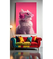 PEMBE SAKIZLI KEDİ Ev Duvar Salon Güzellik Salonu Ofis Dükkan Dekarasyon Kanvas Tablo (Çok Renkli)