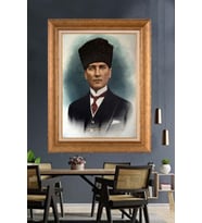 Altın Varaklı Çerçeveli Paspartulu Atatürk Tablo DC1552 (Gold)