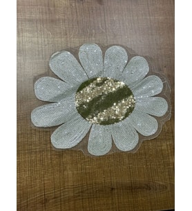 22X25 CM PUL PAYET İŞLEME BEYAZ PAPATYA APLİKE ARMA YAMA DİKİŞ GİYİM AKSESUARI
