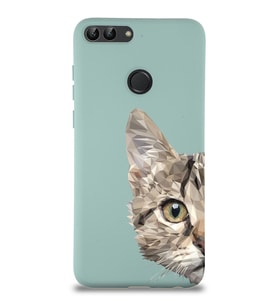 Huawei P Smart Uyumlu Lansman Kılıf Catface Tasarımlı İçi Kadife Kapak-Turkuaz (Şeffaf)