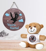 Kişiye Özel Bebek Kapı Süsü ve Peluş Ayıcık Seti – Baby Shower / Hastane Odası