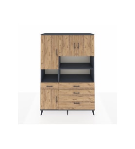Hyperion Gardrop 9 Raflı 4 Çekmeceli 4 Kapaklı 132x44x195 Antrasit-Çam