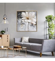 TABLOLIFE Beyaz Papatya Yağlı Boya Dokulu Tablo 100X100,Çerçeve;Gümüş