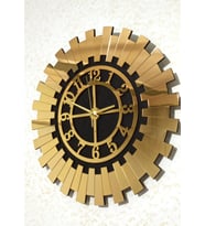 3D Görünüm Kabartmalı Modern Gold Güneş Duvar Saati Dekoratif Türk Rakamlı Mdf Üzeri Aynalı Pleksi 40x40 Cm