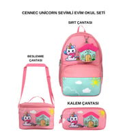 Cennec Unicorn Sevimli Evim 3’lü Set – Sırt Çantası, Beslenme Çantası ve Kalemlik