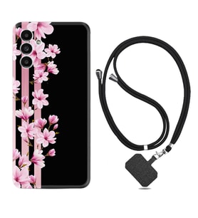 Samsung A23 A31 A32 A50 A51 A52 A53 A70 Kılıf Boyun Askılı Silikon Pink Flowers 3 1393