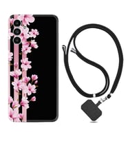 Samsung A23 A31 A32 A50 A51 A52 A53 A70 Kılıf Boyun Askılı Silikon Pink Flowers 3 1393