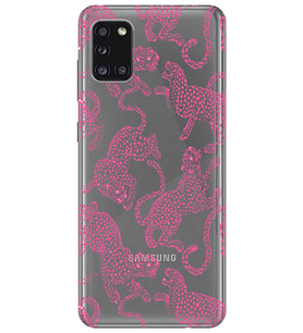 Samsung Galaxy A31 Uyumlu Pembe Leopar Desenli Şeffaf Telefon Kılıfı