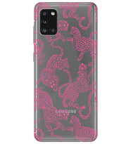 Samsung Galaxy A31 Uyumlu Pembe Leopar Desenli Şeffaf Telefon Kılıfı