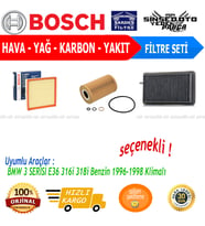 Bosch Filtre Bakım Seti BMW 3 SERİSİ E36 316i 318i Benzin 1996-1998 Klimalı Hava + Yağ F. + Polen Filtre Purflux