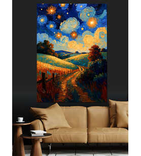 Van Gogh Yıldızlı Gece Manzarası Dekoratif Kanvas - Mdf Ahşap Tablo