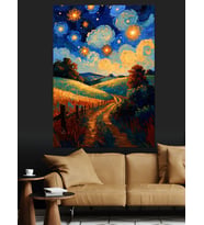 Van Gogh Yıldızlı Gece Manzarası Dekoratif Kanvas - Mdf Ahşap Tablo
