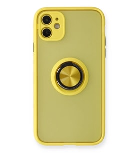 Mey İthalat® iPhone 11 Kılıf Montreal Yüzüklü Silikon Kapak - Sarı
