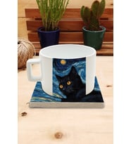 Kediler ve Sanat/Van Gogh Yıldızlı Gece The Starry Night Set 4 - Fincan Kupa-Taş Bardak Altlığı 6
