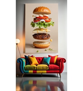 HAMBURGER KATLARI V1 Ev Duvar Salon Güzellik Salonu Ofis Dükkan Dekarasyon Kanvas Tablo (Çok Renkli)