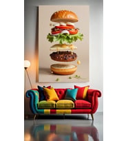 HAMBURGER KATLARI V1 Ev Duvar Salon Güzellik Salonu Ofis Dükkan Dekarasyon Kanvas Tablo (Çok Renkli)