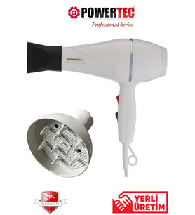 POWERTEC TR-501+Renkli Vigo Başlıklı Profesyonel Renkli Fön Makinesi Beyaz